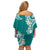 Aloha Polynesian Plumeria Flower Off Shoulder Short Dress Teal Color