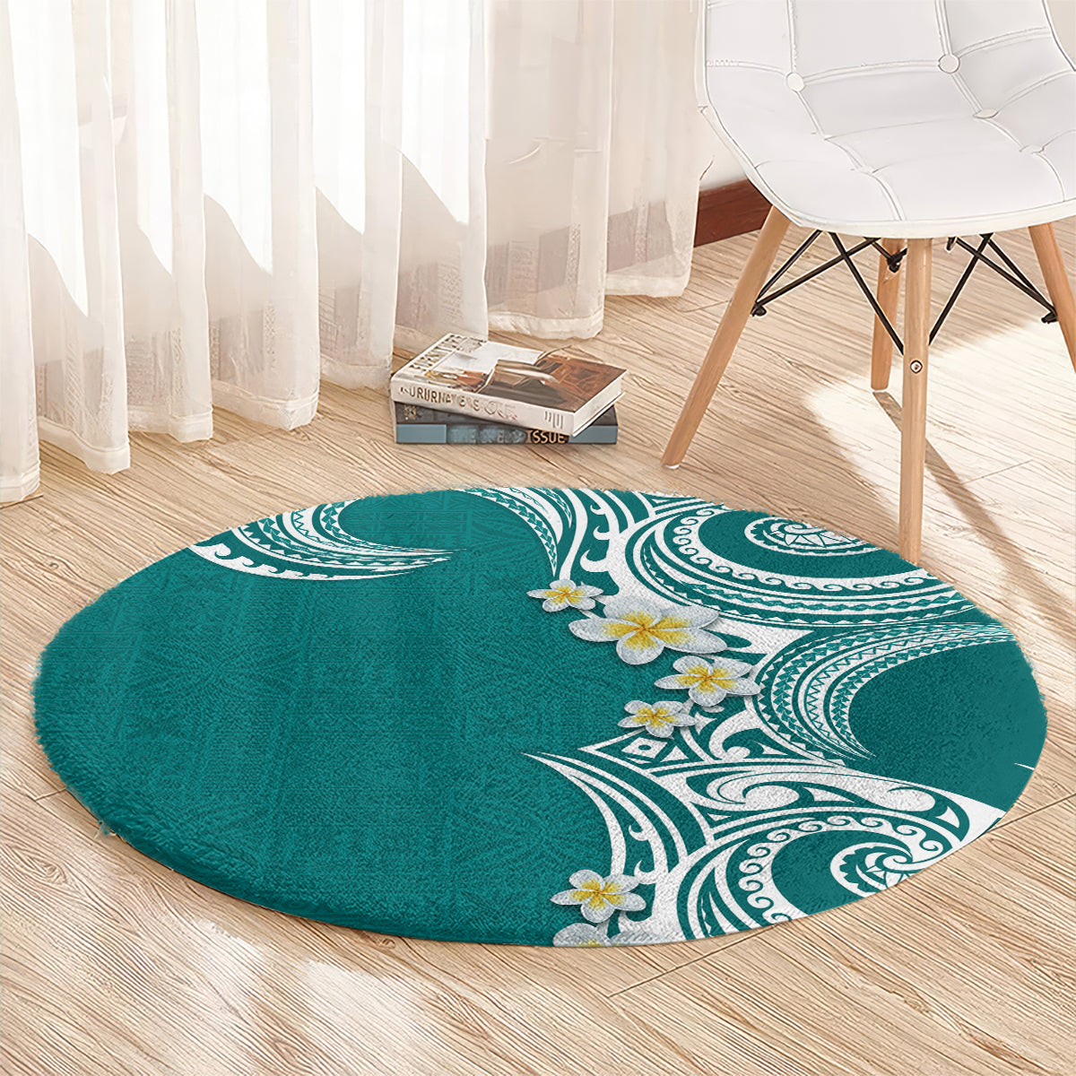 Aloha Polynesian Plumeria Flower Round Carpet Teal Color LT03 - Polynesian Pride