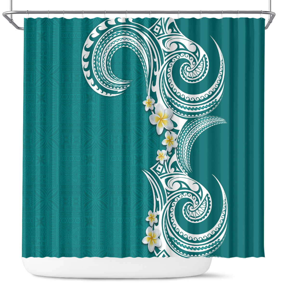 Aloha Polynesian Plumeria Flower Shower Curtain Teal Color LT03 Teal - Polynesian Pride