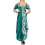 Aloha Polynesian Plumeria Flower Summer Maxi Dress Teal Color