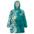 Aloha Polynesian Plumeria Flower Wearable Blanket Hoodie Teal Color