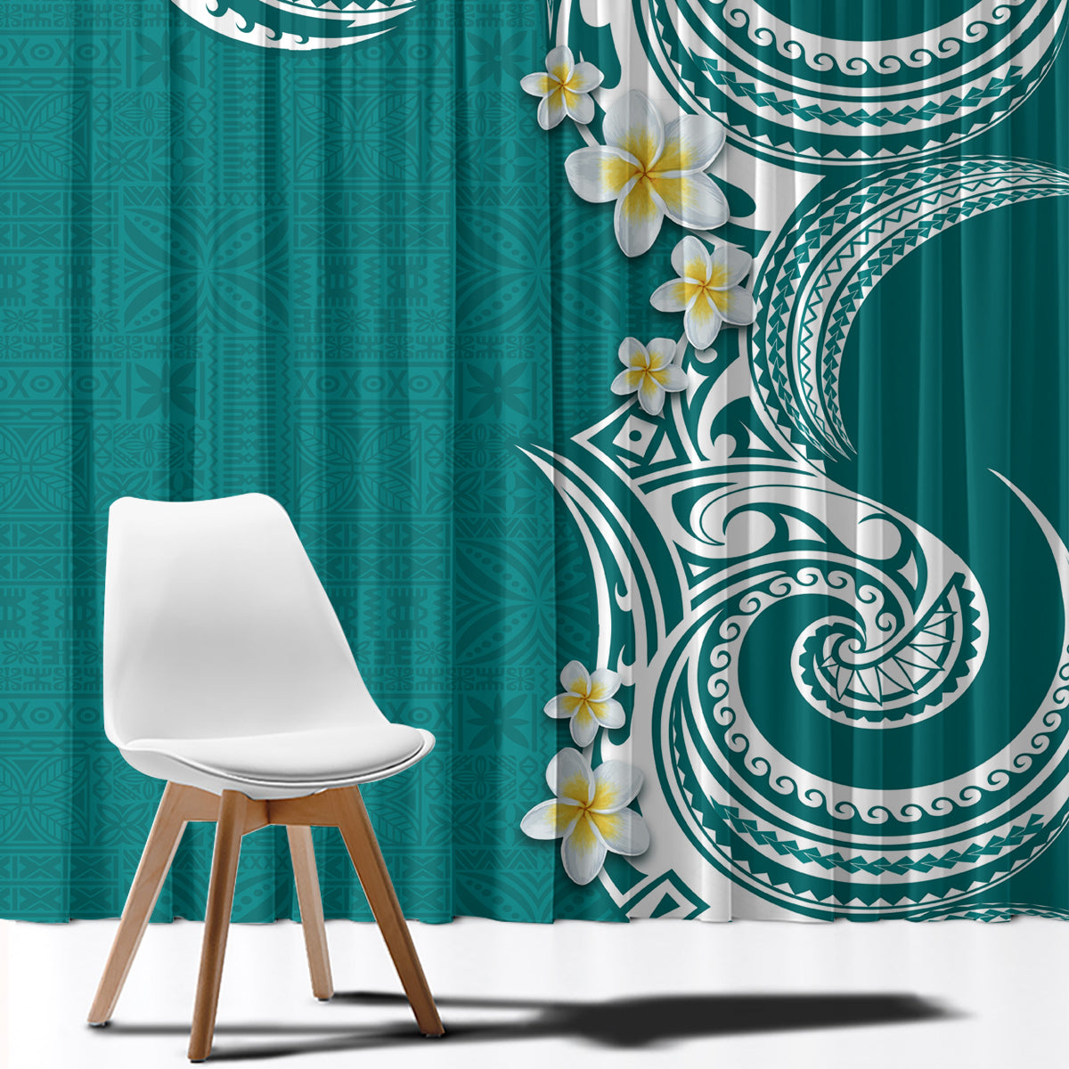 Aloha Polynesian Plumeria Flower Window Curtain Teal Color LT03 - Polynesian Pride