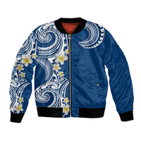 Aloha Polynesian Plumeria Flower Bomber Jacket Blue Color LT03 Unisex Blue - Polynesian Pride