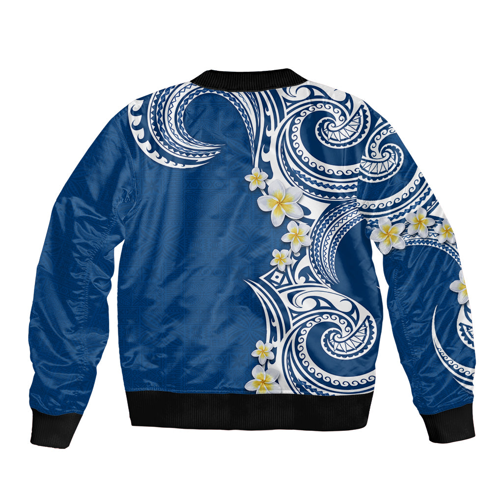 Aloha Polynesian Plumeria Flower Bomber Jacket Blue Color LT03 - Polynesian Pride