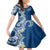 Aloha Polynesian Plumeria Flower Family Matching Long Sleeve Bodycon Dress and Hawaiian Shirt Blue Color