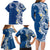 Aloha Polynesian Plumeria Flower Family Matching Long Sleeve Bodycon Dress and Hawaiian Shirt Blue Color