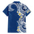 Aloha Polynesian Plumeria Flower Family Matching Long Sleeve Bodycon Dress and Hawaiian Shirt Blue Color