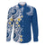 Aloha Polynesian Plumeria Flower Family Matching Long Sleeve Bodycon Dress and Hawaiian Shirt Blue Color