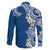 Aloha Polynesian Plumeria Flower Family Matching Long Sleeve Bodycon Dress and Hawaiian Shirt Blue Color