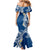 Aloha Polynesian Plumeria Flower Family Matching Mermaid Dress and Hawaiian Shirt Blue Color