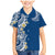 Aloha Polynesian Plumeria Flower Family Matching Mermaid Dress and Hawaiian Shirt Blue Color