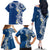 Aloha Polynesian Plumeria Flower Family Matching Off The Shoulder Long Sleeve Dress and Hawaiian Shirt Blue Color