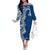 Aloha Polynesian Plumeria Flower Family Matching Off The Shoulder Long Sleeve Dress and Hawaiian Shirt Blue Color