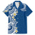 Aloha Polynesian Plumeria Flower Family Matching Puletasi and Hawaiian Shirt Blue Color