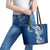 Aloha Polynesian Plumeria Flower Leather Tote Bag Blue Color