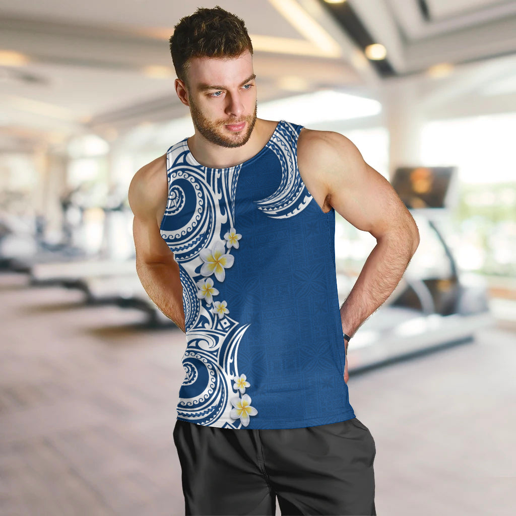 Aloha Polynesian Plumeria Flower Men Tank Top Blue Color LT03 Blue - Polynesian Pride