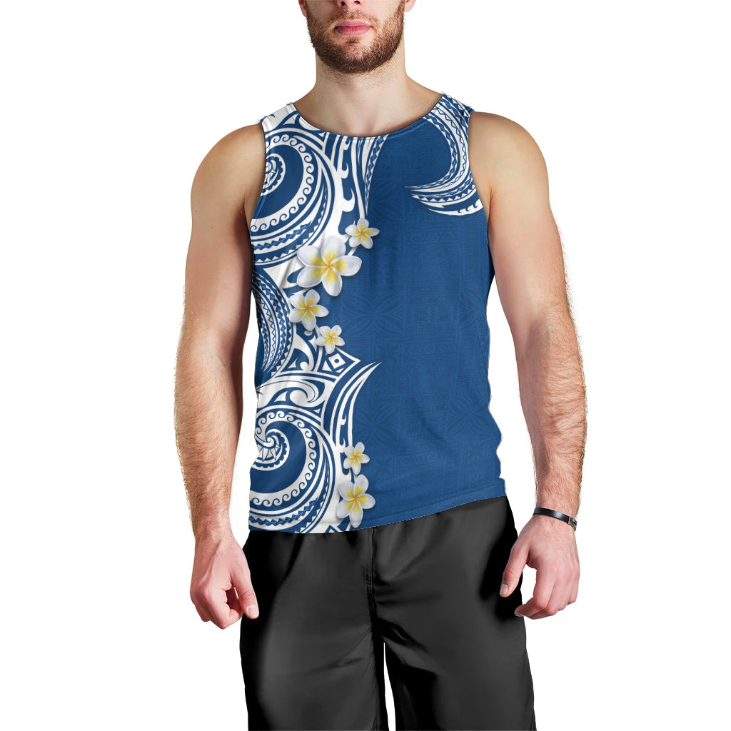 Aloha Polynesian Plumeria Flower Men Tank Top Blue Color LT03 - Polynesian Pride