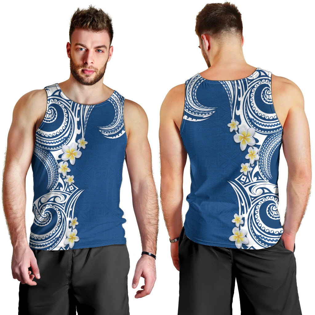 Aloha Polynesian Plumeria Flower Men Tank Top Blue Color LT03 - Polynesian Pride