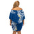 Aloha Polynesian Plumeria Flower Off Shoulder Short Dress Blue Color