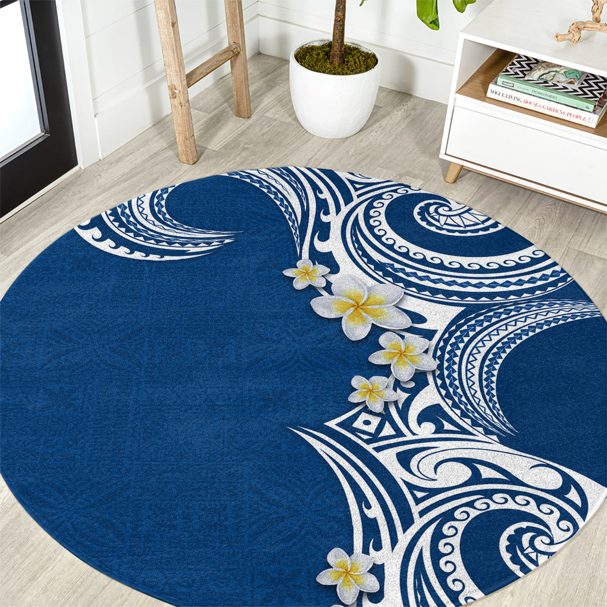 Aloha Polynesian Plumeria Flower Round Carpet Blue Color LT03 Blue - Polynesian Pride