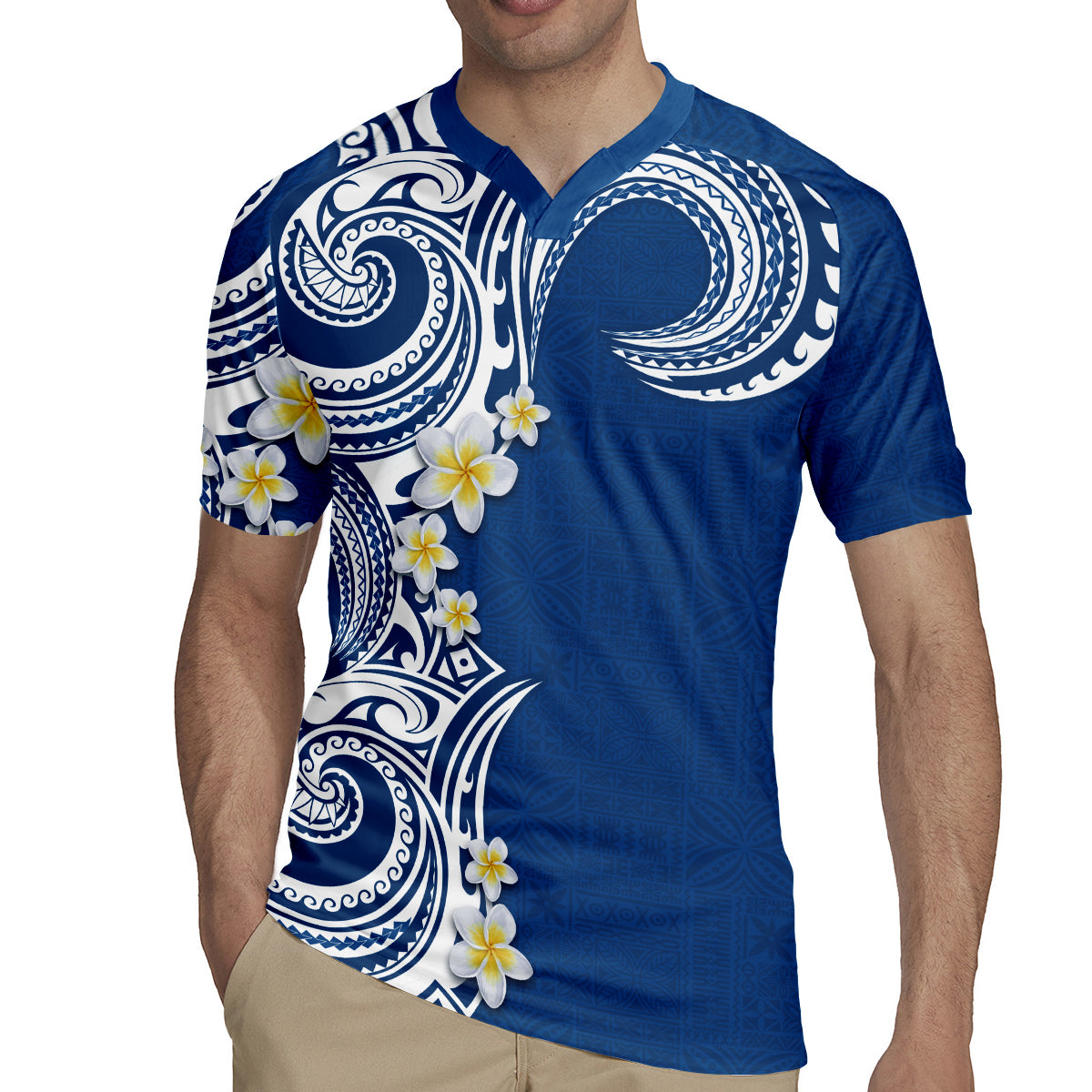 Aloha Polynesian Plumeria Flower Rugby Jersey Blue Color LT03 - Polynesian Pride