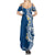 Aloha Polynesian Plumeria Flower Summer Maxi Dress Blue Color