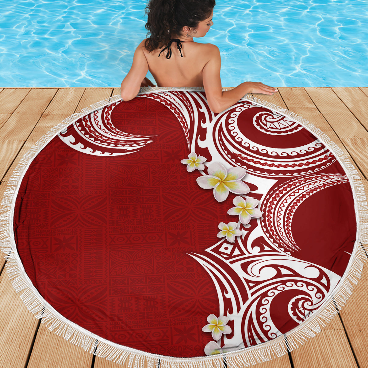 Aloha Polynesian Plumeria Flower Beach Blanket Red Color LT03 - Polynesian Pride