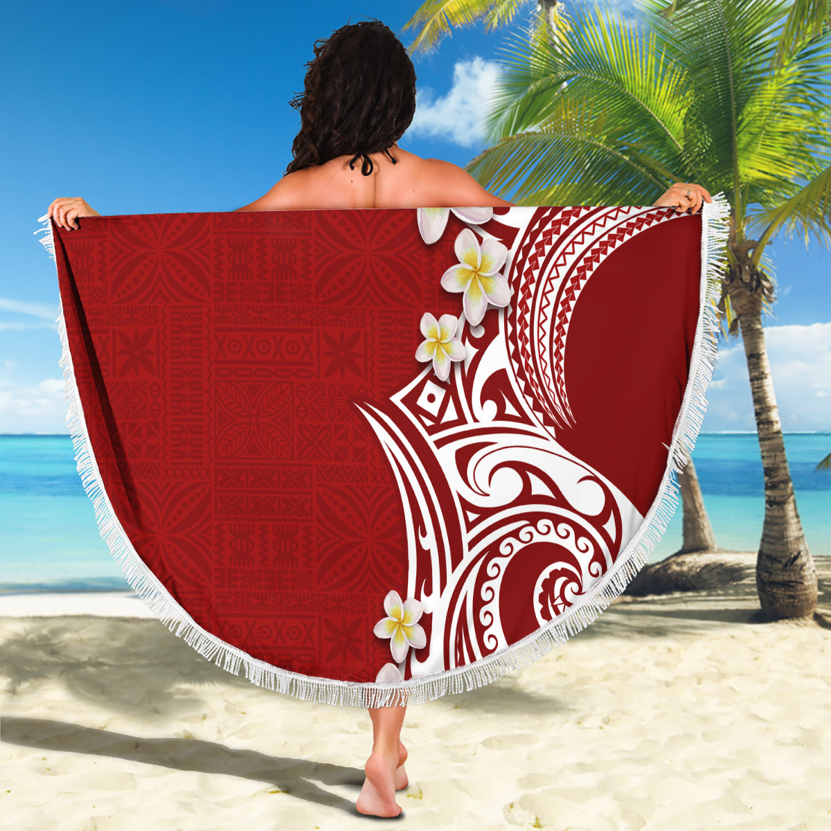 Aloha Polynesian Plumeria Flower Beach Blanket Red Color LT03 - Polynesian Pride