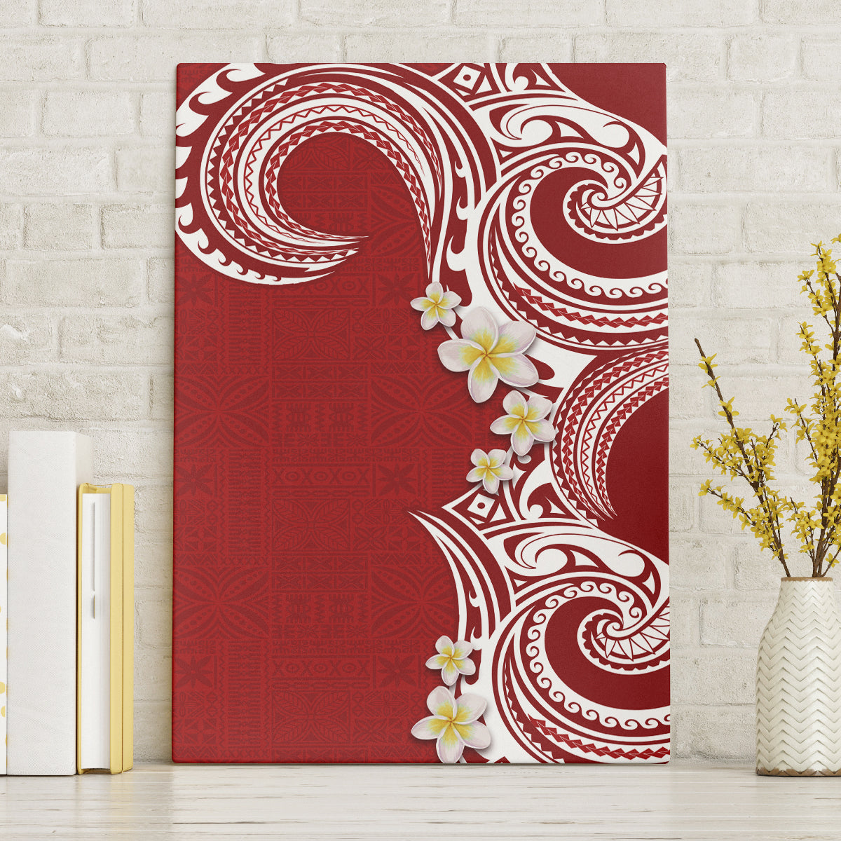 Aloha Polynesian Plumeria Flower Canvas Wall Art Red Color LT03 Without Frame Red - Polynesian Pride