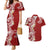 Aloha Polynesian Plumeria Flower Couples Matching Mermaid Dress and Hawaiian Shirt Red Color