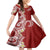 Aloha Polynesian Plumeria Flower Family Matching Long Sleeve Bodycon Dress and Hawaiian Shirt Red Color