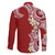 Aloha Polynesian Plumeria Flower Family Matching Long Sleeve Bodycon Dress and Hawaiian Shirt Red Color