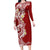 Aloha Polynesian Plumeria Flower Family Matching Long Sleeve Bodycon Dress and Hawaiian Shirt Red Color