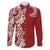 Aloha Polynesian Plumeria Flower Family Matching Off The Shoulder Long Sleeve Dress and Hawaiian Shirt Red Color