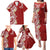 Aloha Polynesian Plumeria Flower Family Matching Puletasi and Hawaiian Shirt Red Color