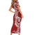 Aloha Polynesian Plumeria Flower Family Matching Short Sleeve Bodycon Dress and Hawaiian Shirt Red Color