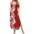 Aloha Polynesian Plumeria Flower Family Matching Summer Maxi Dress and Hawaiian Shirt Red Color