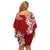 Aloha Polynesian Plumeria Flower Off Shoulder Short Dress Red Color