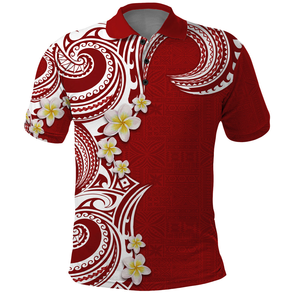 Aloha Polynesian Plumeria Flower Polo Shirt Red Color LT03 Red - Polynesian Pride