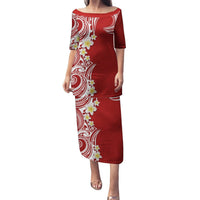 Aloha Polynesian Plumeria Flower Puletasi Red Color LT03 Long Dress Red - Polynesian Pride