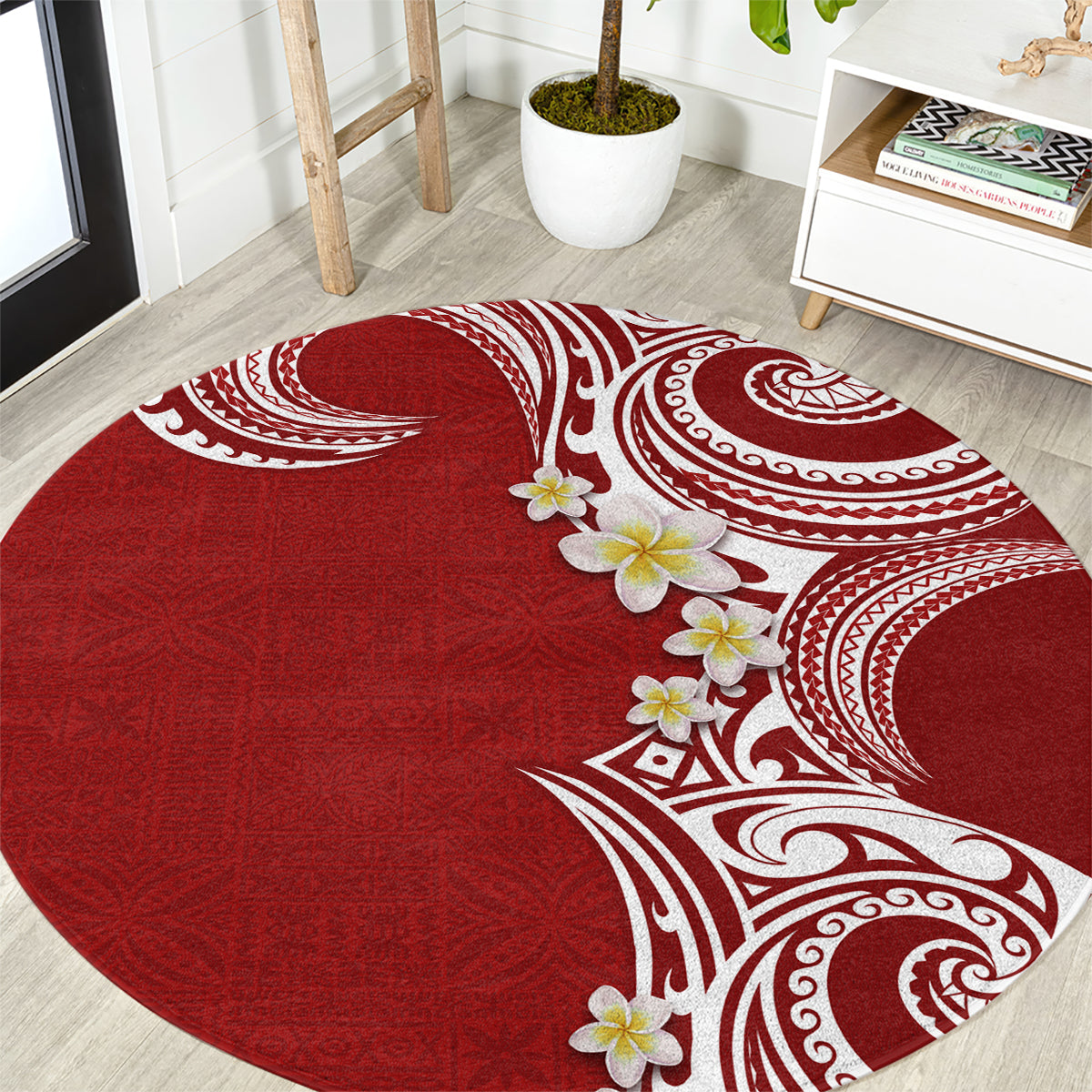 Aloha Polynesian Plumeria Flower Round Carpet Red Color LT03 Red - Polynesian Pride