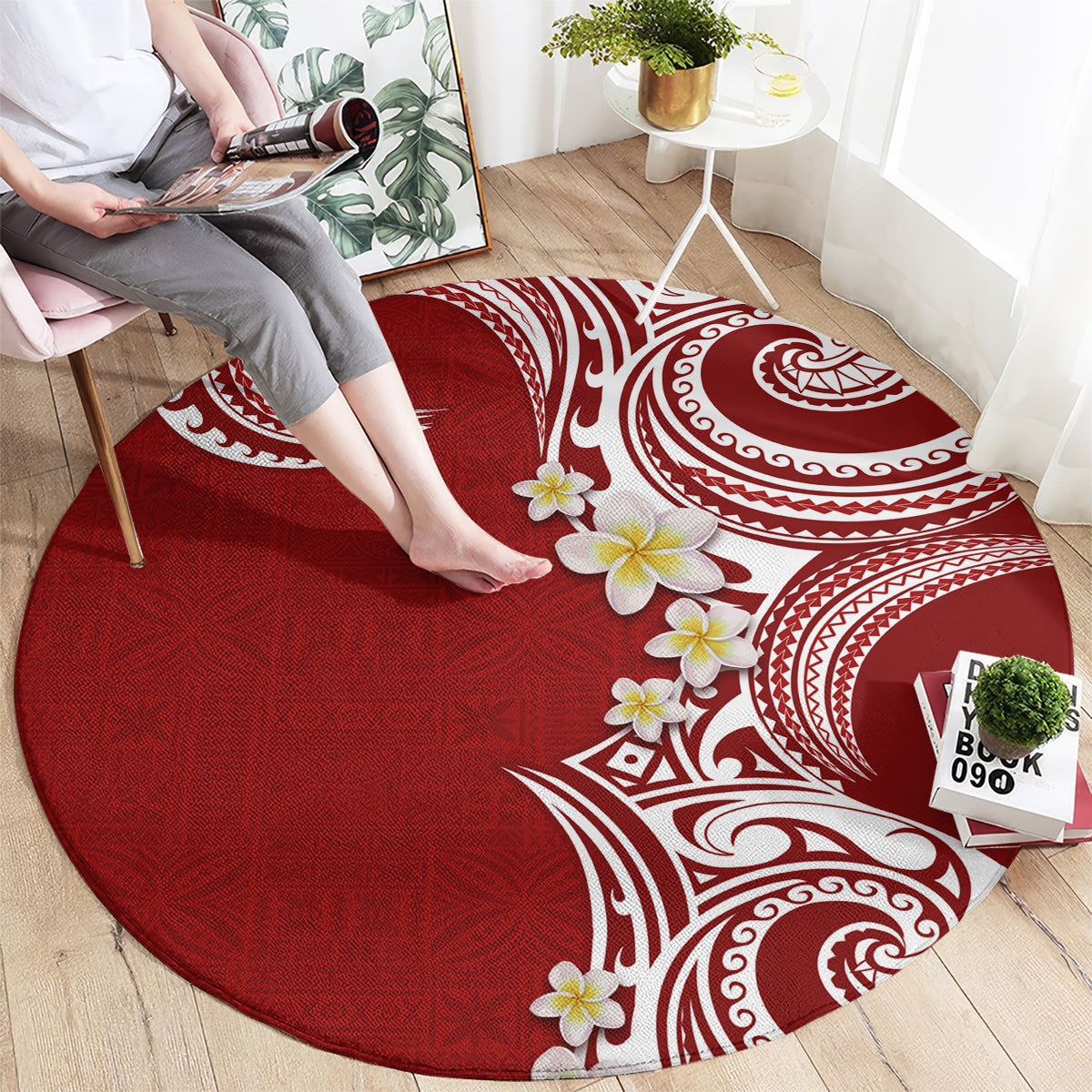 Aloha Polynesian Plumeria Flower Round Carpet Red Color LT03 - Polynesian Pride