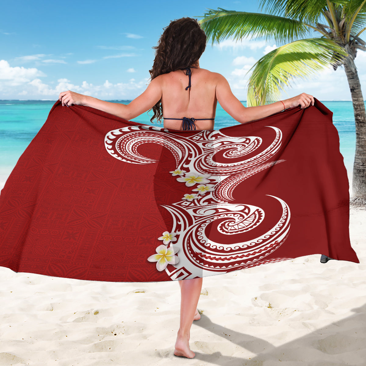 Aloha Polynesian Plumeria Flower Sarong Red Color LT03 - Polynesian Pride