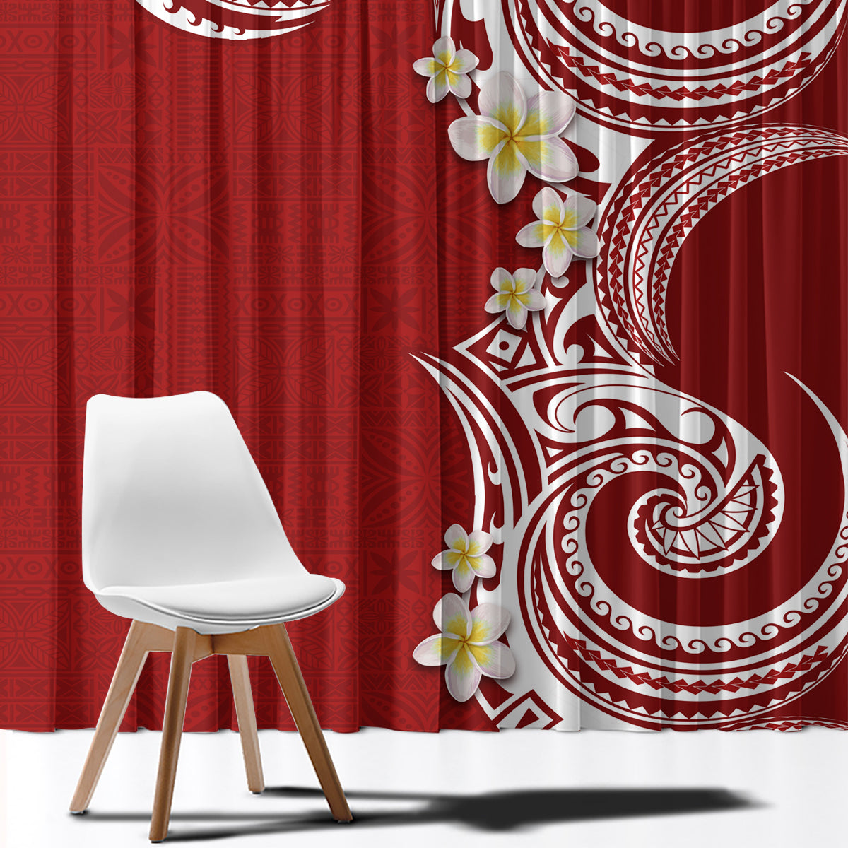 Aloha Polynesian Plumeria Flower Window Curtain Red Color LT03 - Polynesian Pride