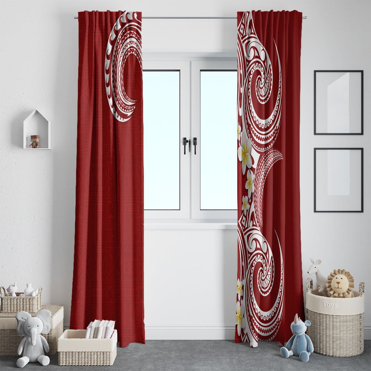 Aloha Polynesian Plumeria Flower Window Curtain Red Color LT03 - Polynesian Pride