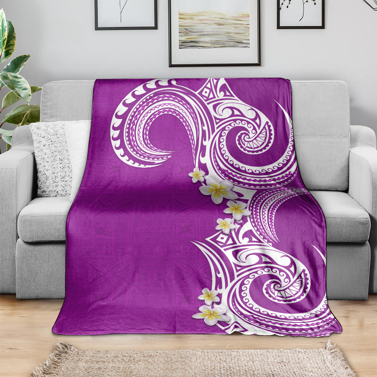 Aloha Polynesian Plumeria Flower Blanket Purple Color LT03 - Polynesian Pride