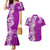 Aloha Polynesian Plumeria Flower Couples Matching Mermaid Dress and Hawaiian Shirt Purple Color