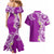 Aloha Polynesian Plumeria Flower Couples Matching Mermaid Dress and Hawaiian Shirt Purple Color