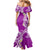 Aloha Polynesian Plumeria Flower Family Matching Mermaid Dress and Hawaiian Shirt Purple Color