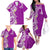 Aloha Polynesian Plumeria Flower Family Matching Off The Shoulder Long Sleeve Dress and Hawaiian Shirt Purple Color